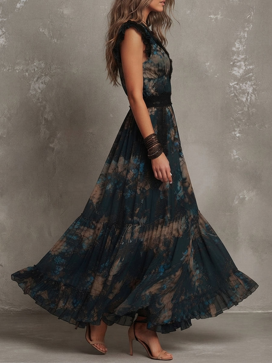 GILLIAN | DARK FLORAL TIERED MAXI DRESS