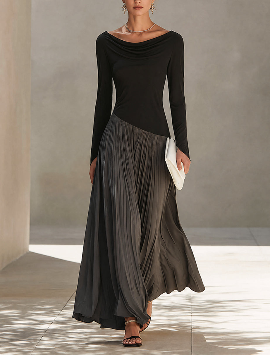 SELENE | TWO-TONE PLEATED MAXI DRESS