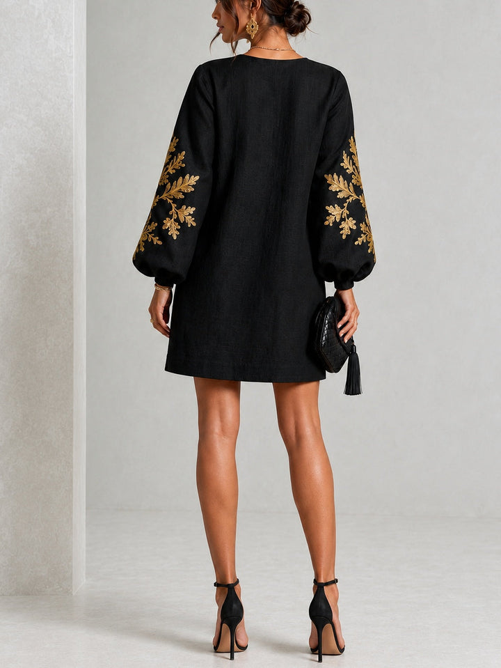 CELESTE | BLACK &amp; GOLD PRINT MINI DRESS