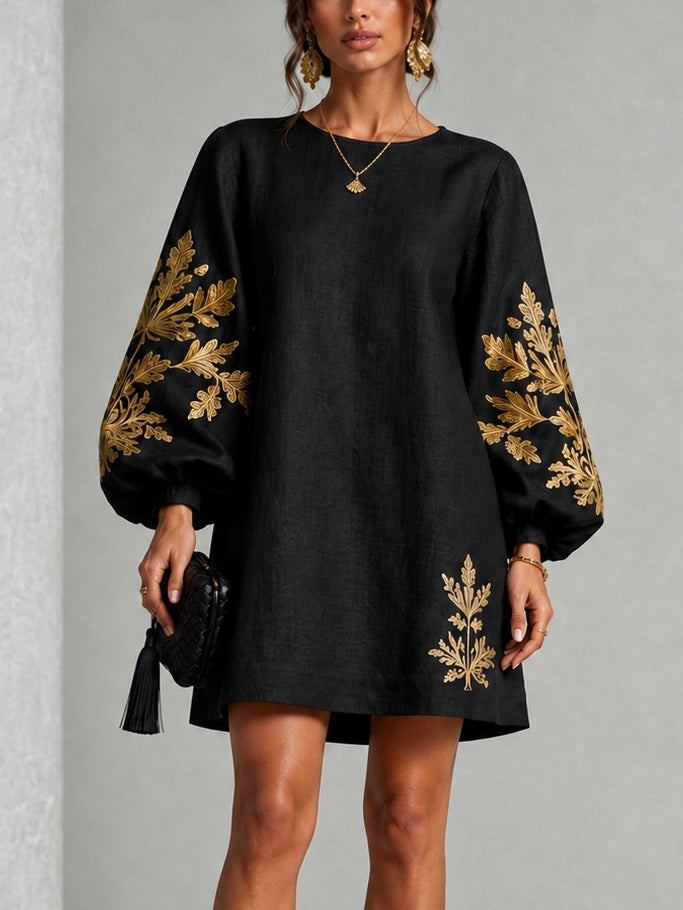 CELESTE | BLACK &amp; GOLD PRINT MINI DRESS