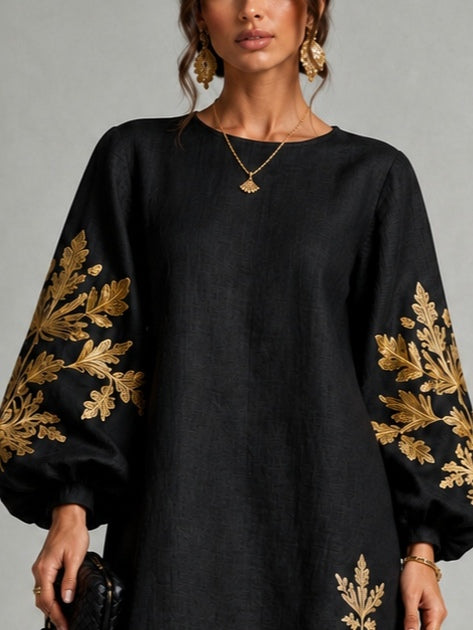 CELESTE | BLACK &amp; GOLD PRINT MINI DRESS
