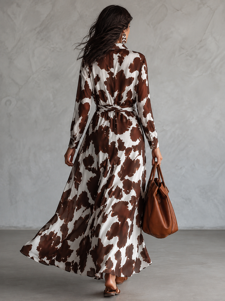 CASSIA | ANIMAL PRINT SHIRT-COLLAR MAXI DRESS