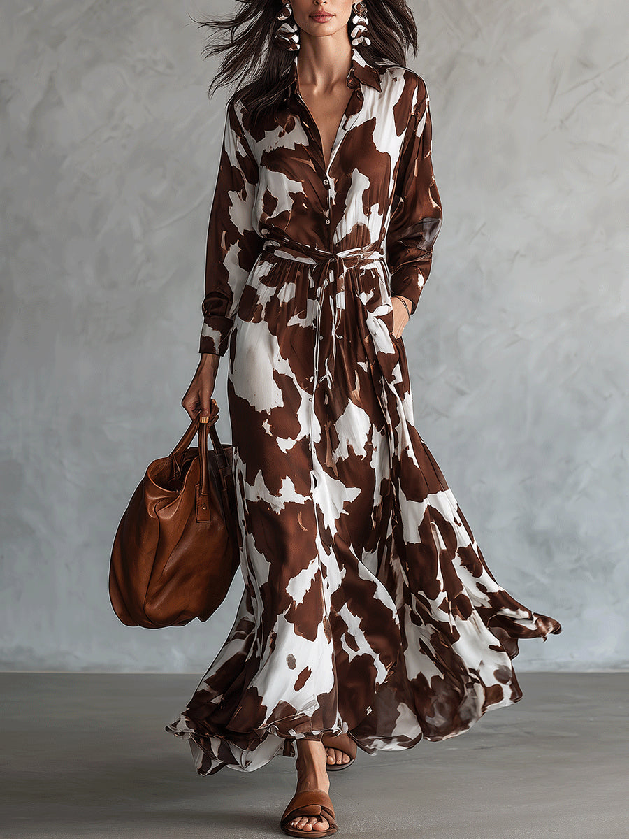 CASSIA | ANIMAL PRINT SHIRT-COLLAR MAXI DRESS