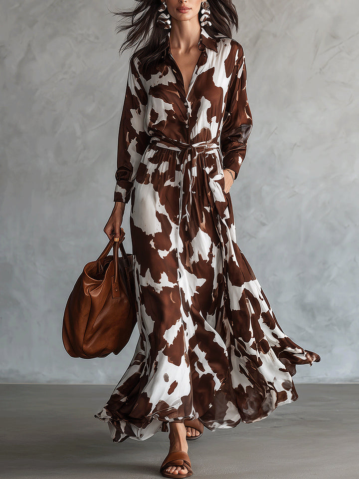 CASSIA | ANIMAL PRINT SHIRT-COLLAR MAXI DRESS