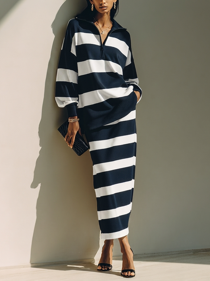 NORA | STRIPED HALF-ZIP TWO-PIECE SET