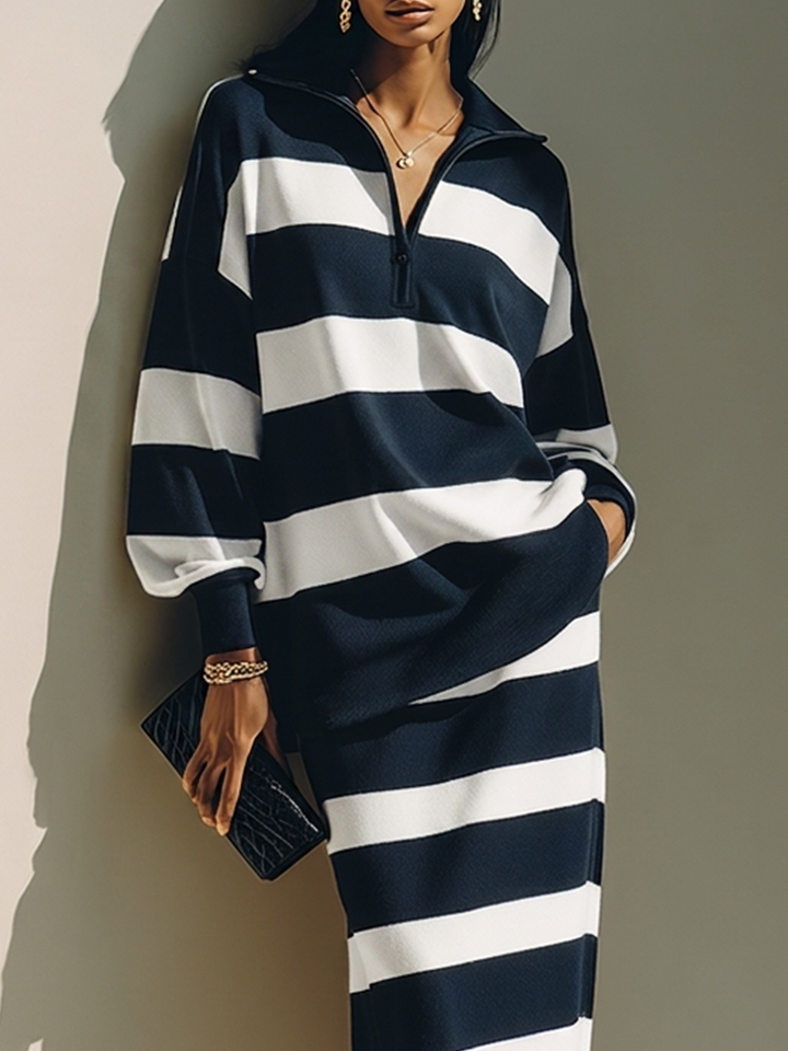NORA | STRIPED HALF-ZIP TWO-PIECE SET