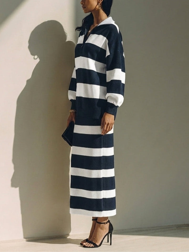 NORA | STRIPED HALF-ZIP TWO-PIECE SET
