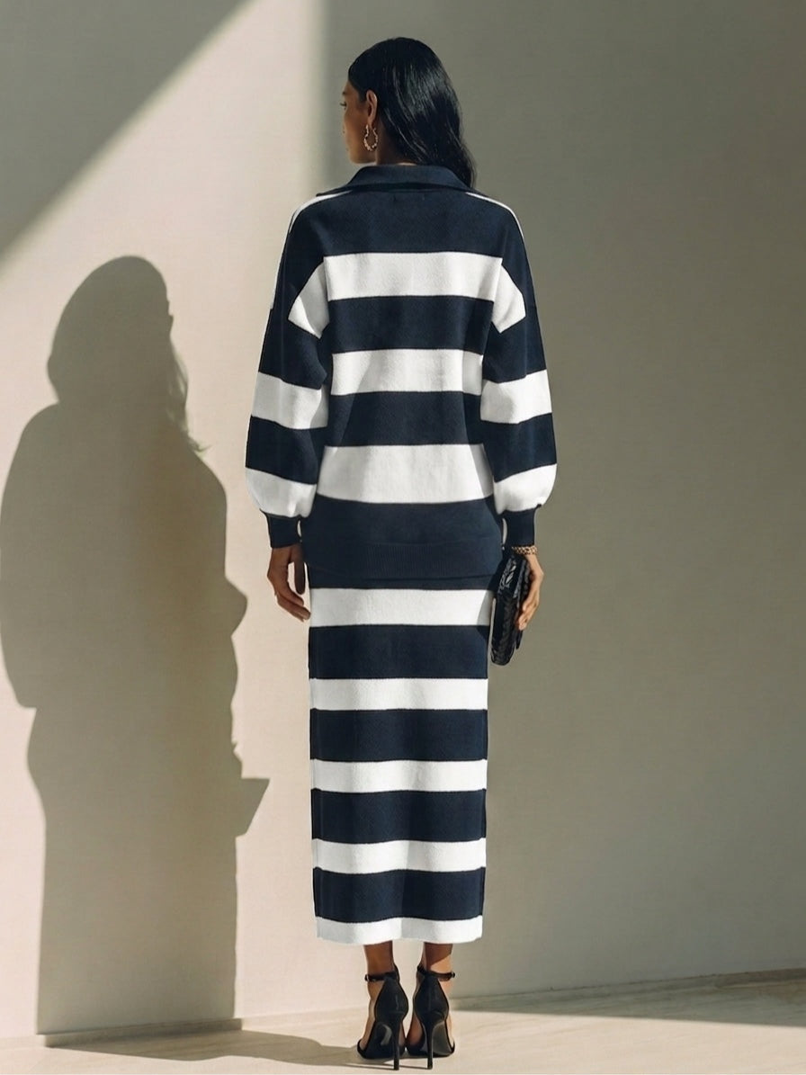 NORA | STRIPED HALF-ZIP TWO-PIECE SET
