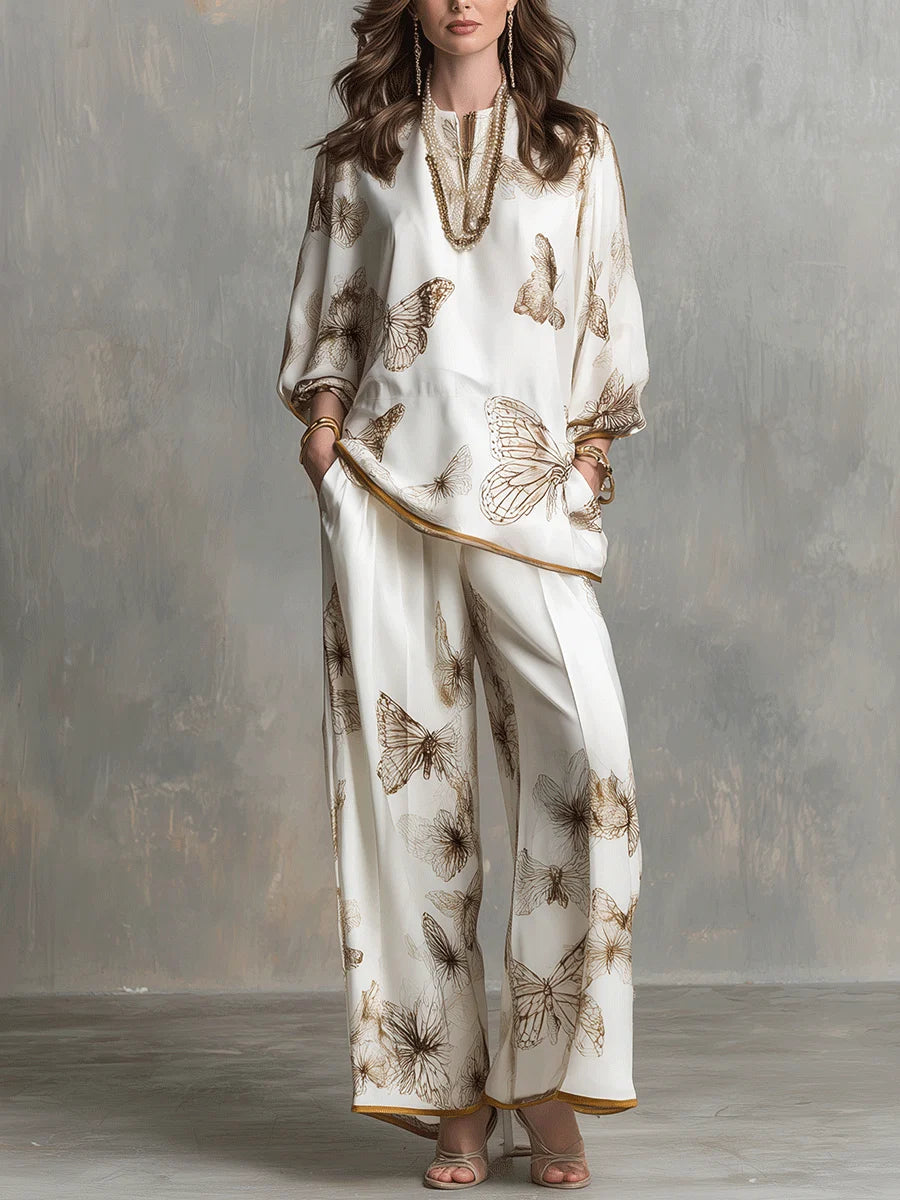 ERAS | IVORY BUTTERFLY-PRINT PALAZZO SET