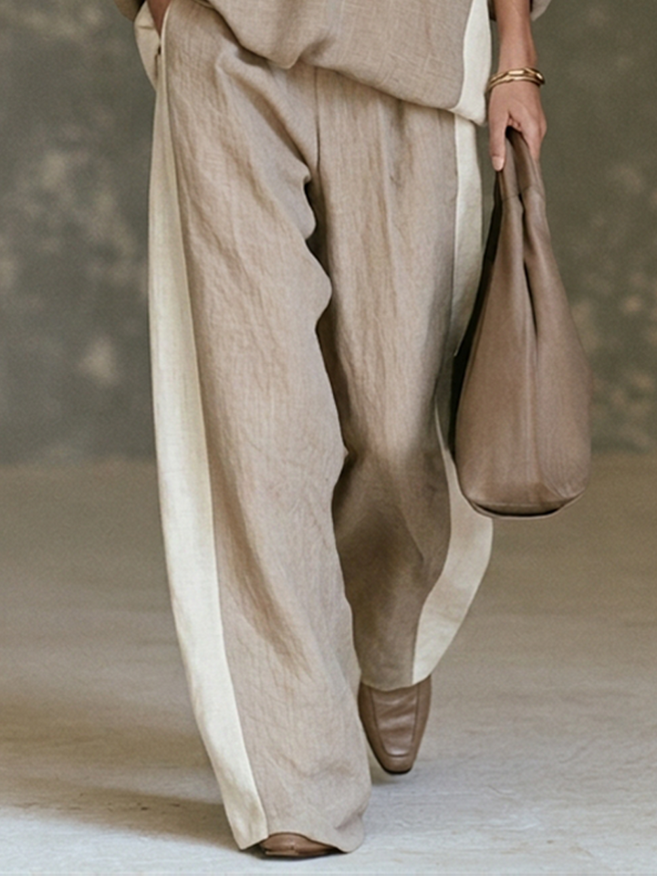 FELIA | KHAKI COLOR-BLOCK WIDE-LEG TWO-PIECE SET
