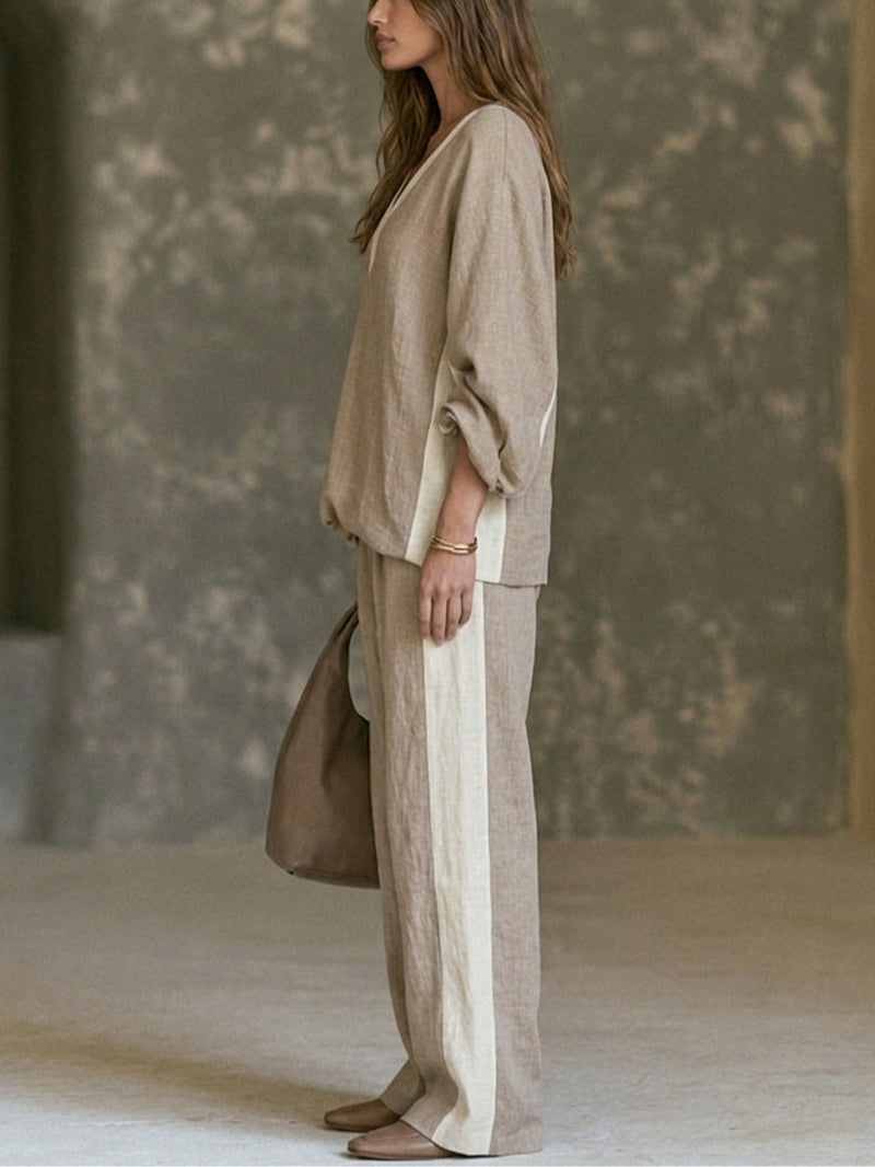 MAIA | RELAXED KHAKI WIDE-LEG PANTS SET