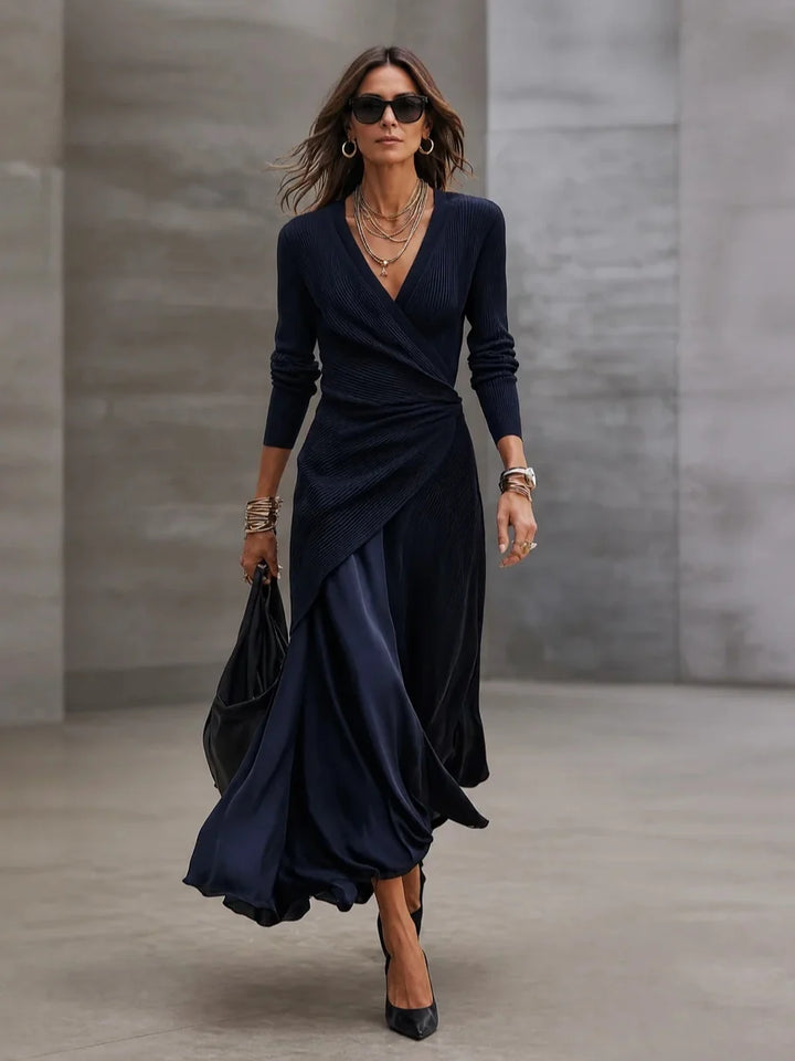 ADRIANA | NAVY RIBBED WRAP MAXI DRESS SET