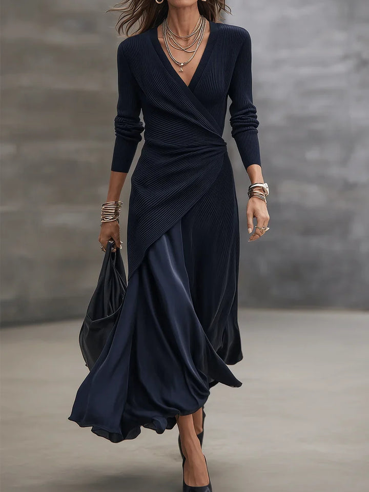 ADRIANA | NAVY RIBBED WRAP MAXI DRESS SET