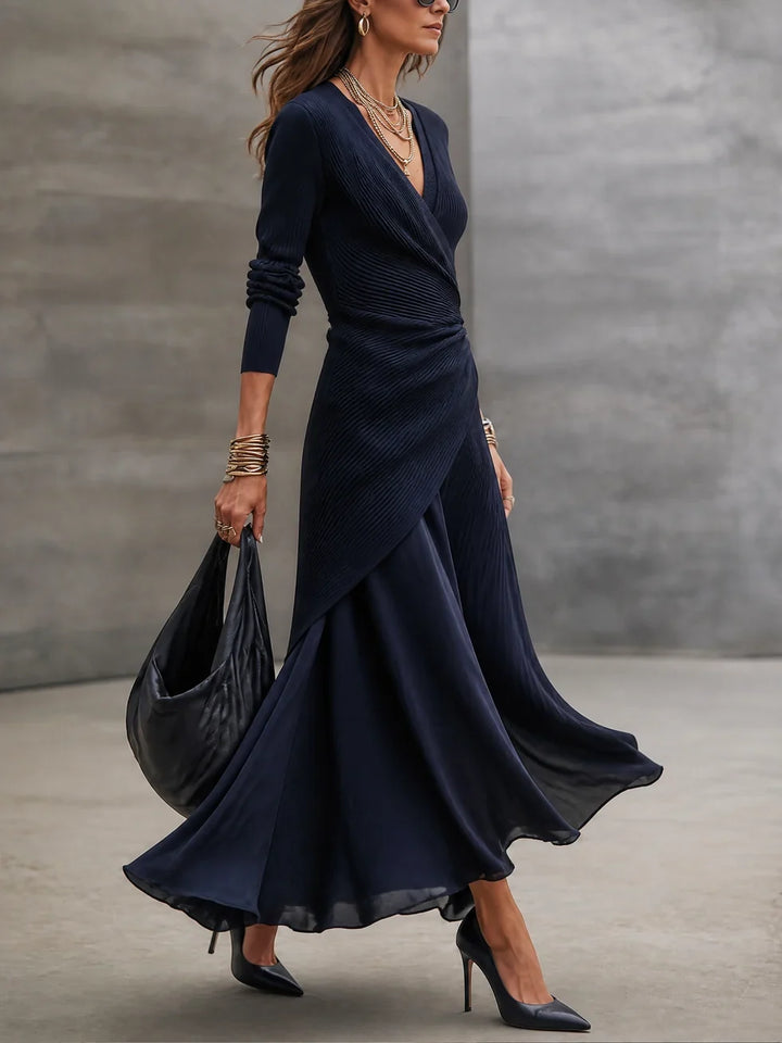 ADRIANA | NAVY RIBBED WRAP MAXI DRESS SET
