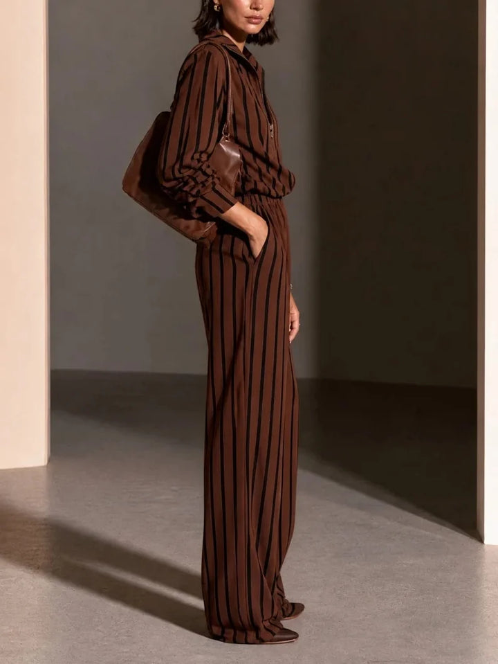 VALERIA | STRIPED HALF-ZIP WIDE-LEG PANTS SET