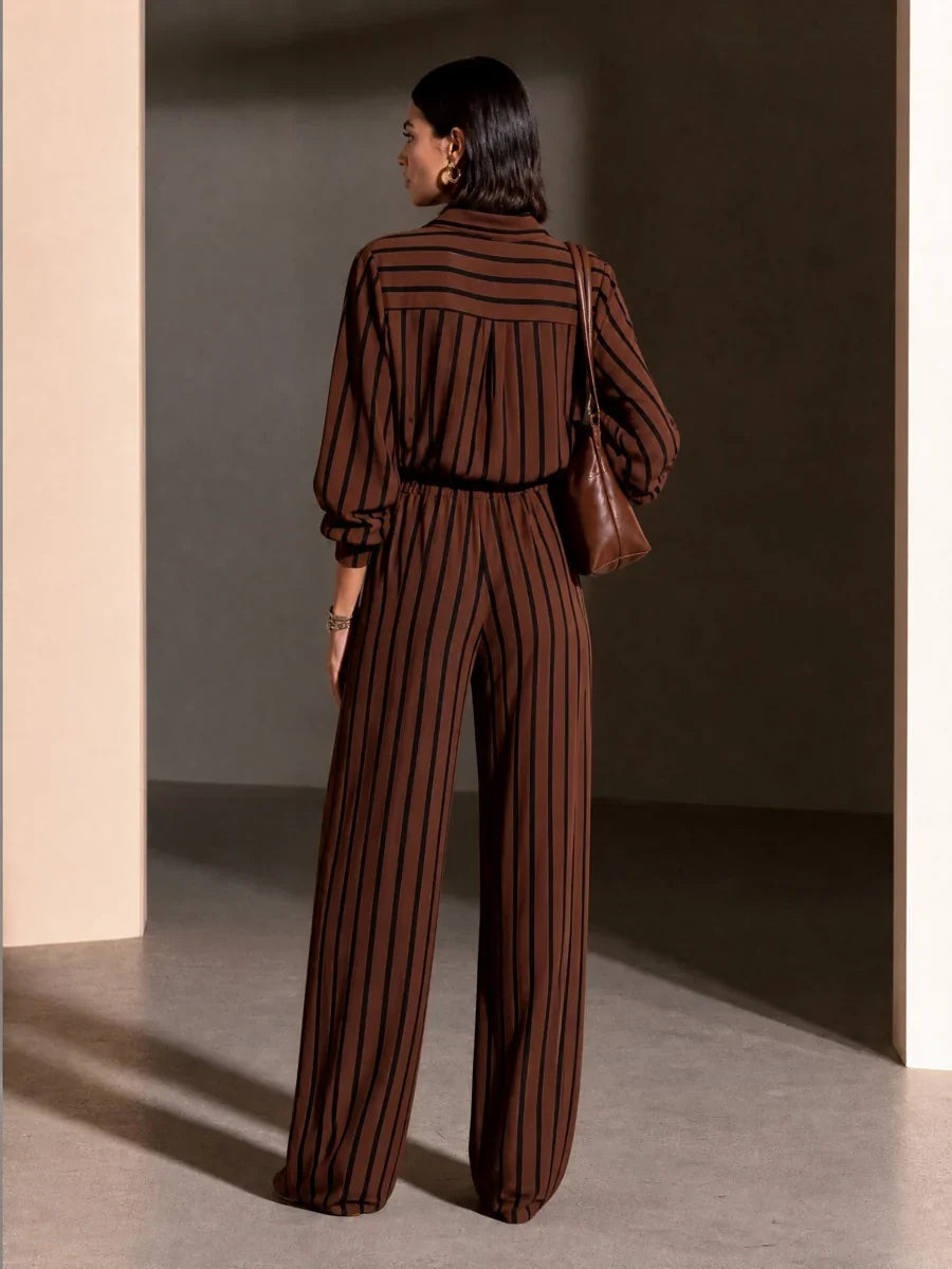 VALERIA | STRIPED HALF-ZIP WIDE-LEG PANTS SET