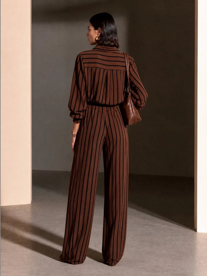 VALERIA | STRIPED HALF-ZIP WIDE-LEG PANTS SET