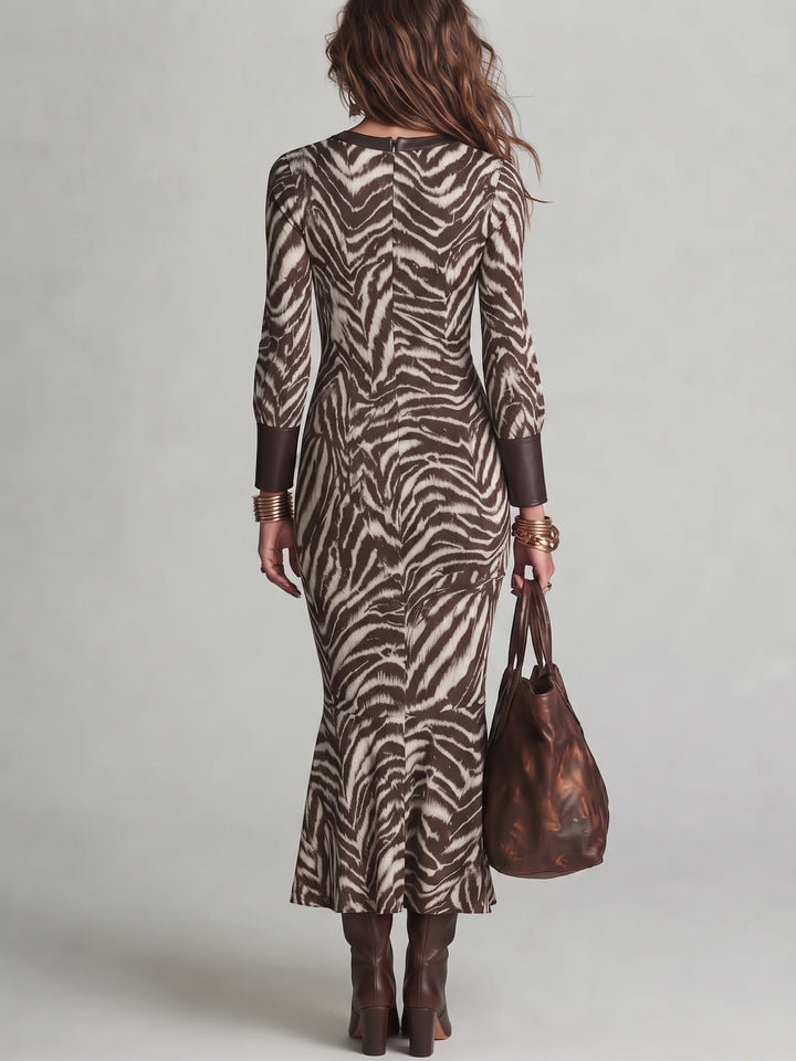 CAMILLE | ZEBRA-PRINT KEYHOLE MAXI DRESS