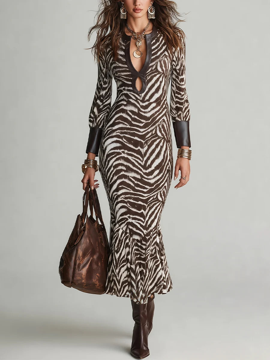 CAMILLE | ZEBRA-PRINT KEYHOLE MAXI DRESS