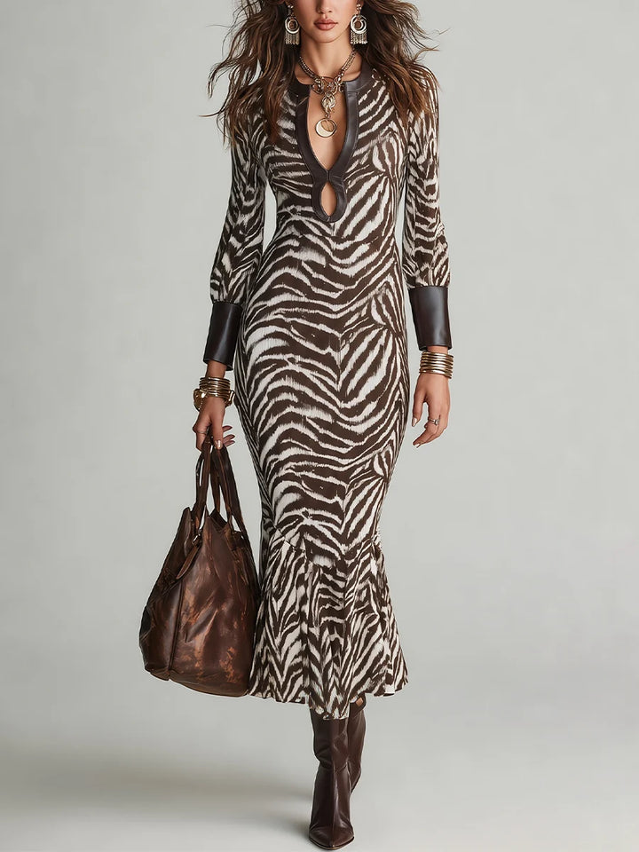 CAMILLE | ZEBRA-PRINT KEYHOLE MAXI DRESS