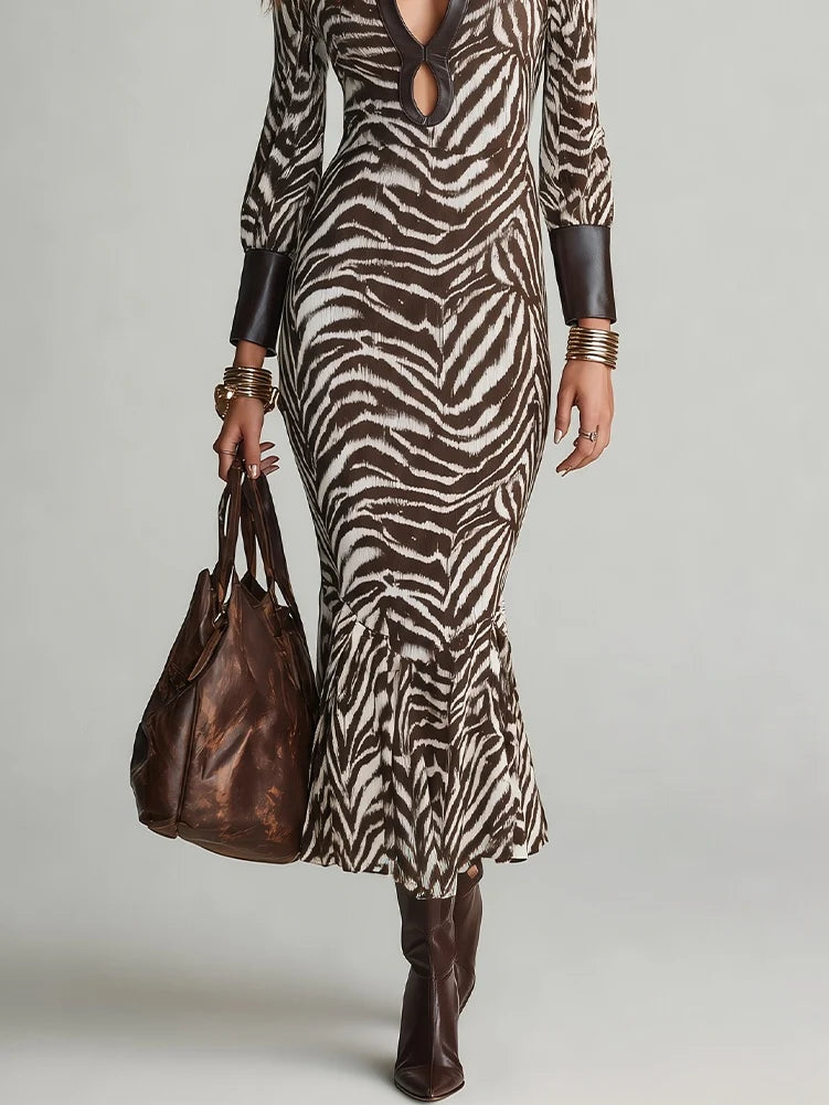 CAMILLE | ZEBRA-PRINT KEYHOLE MAXI DRESS