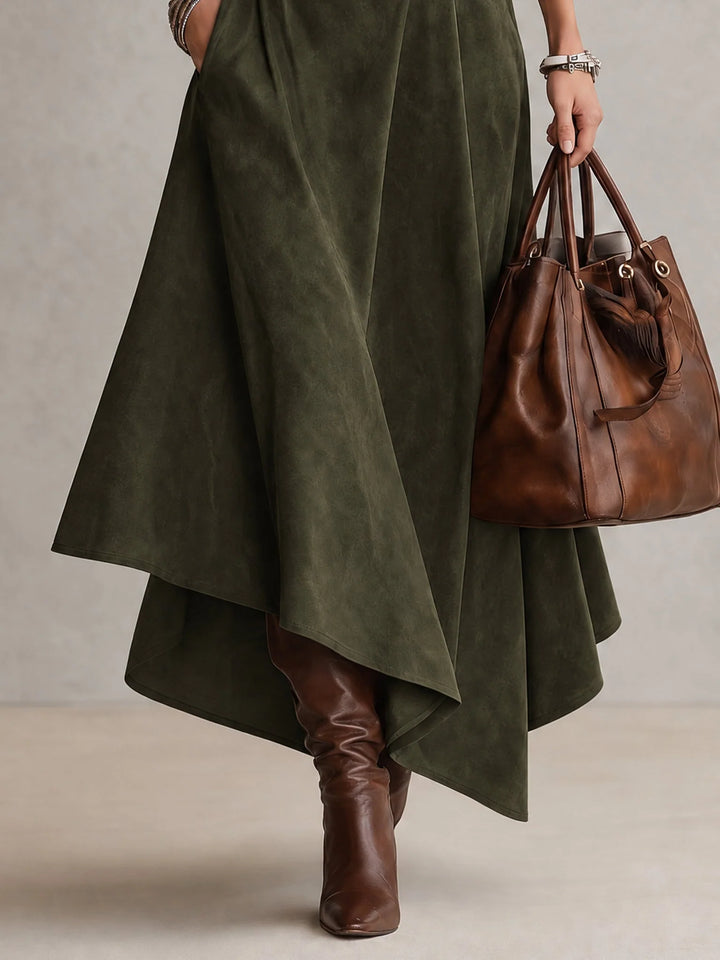 MARCELLA | OLIVE TURTLENECK &amp; ASYMMETRICAL SUEDE SKIRT SET