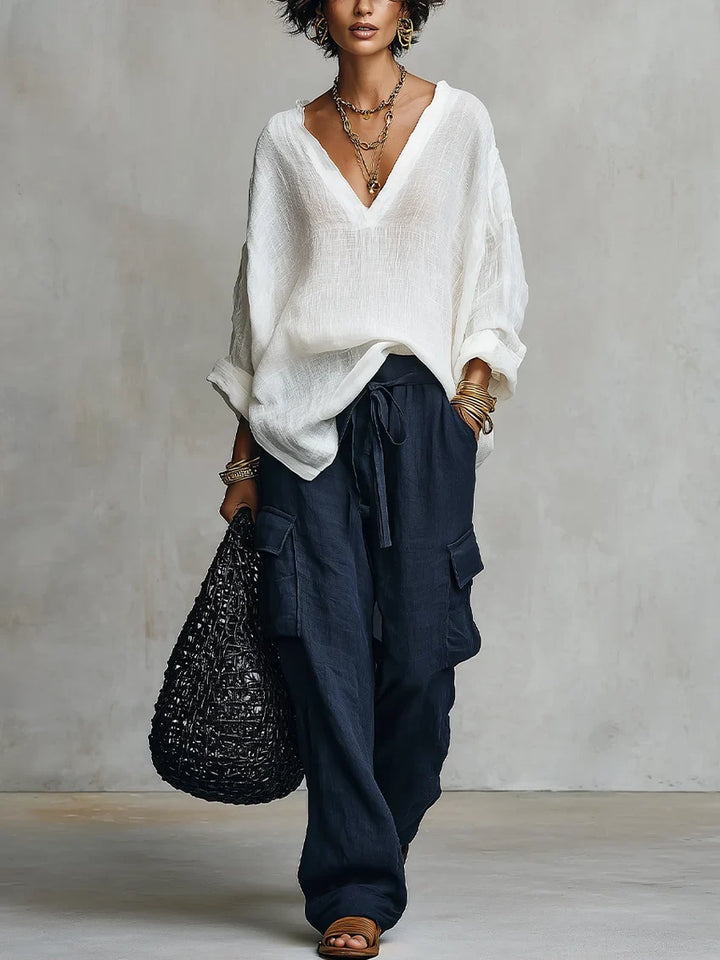 ELIANA | LINEN BLOUSE &amp; WIDE-LEG PANTS SET