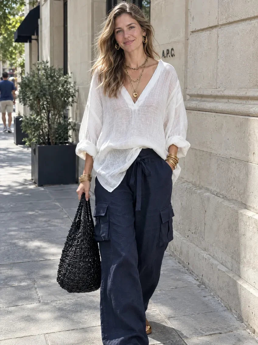 ELIANA | LINEN BLOUSE &amp; WIDE-LEG PANTS SET