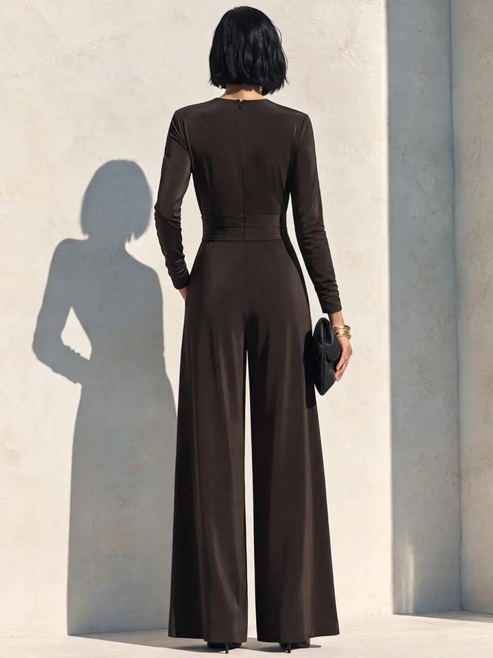 VALERIE | CHOCOLATE BROWN WRAP WIDE-LEG JUMPSUIT