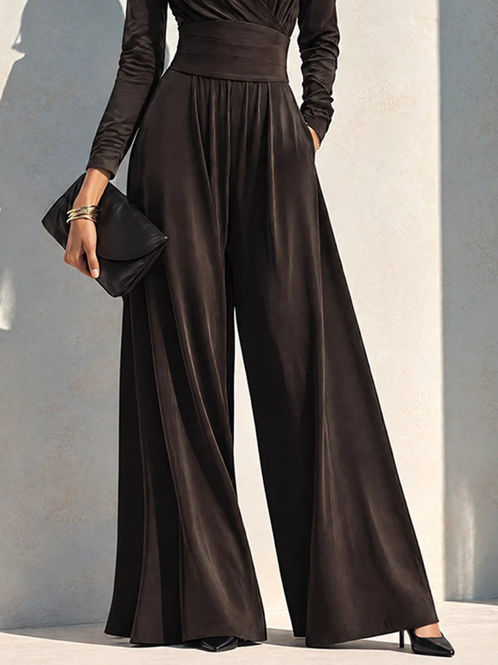 VALERIE | CHOCOLATE BROWN WRAP WIDE-LEG JUMPSUIT