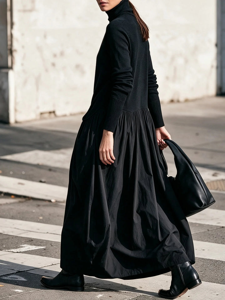 NOIR | HIGH-NECK OVERSIZED POCKET MAXI DRESS