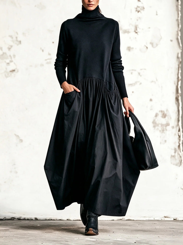 NOIR | HIGH-NECK OVERSIZED POCKET MAXI DRESS