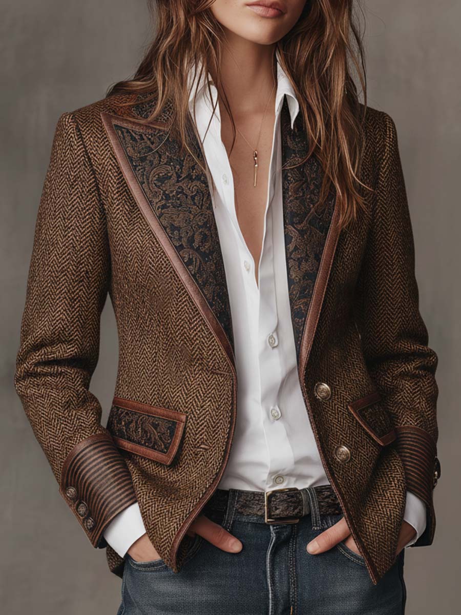 VIVIEN | HERRINGBONE PRINTED PANEL BLAZER