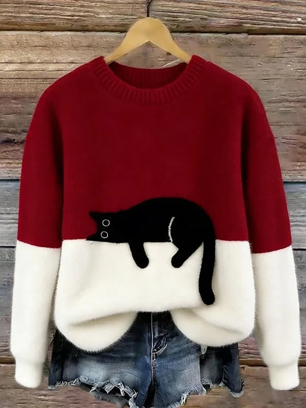 AUDREY | OVERSIZED CAT-PRINT KNIT SWEATER