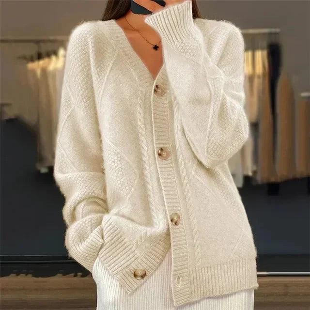 ALIYAH | DIAMOND-TEXTURED V-NECK CARDIGAN