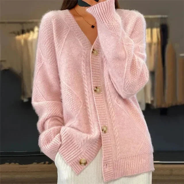 ALIYAH | DIAMOND-TEXTURED V-NECK CARDIGAN