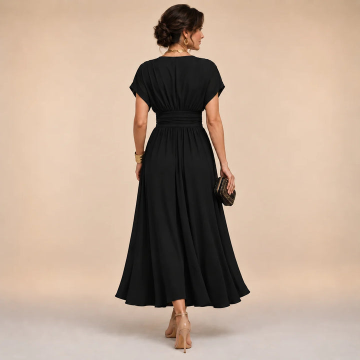 AMELIA | WRAP-STYLE V-NECK MIDI DRESS