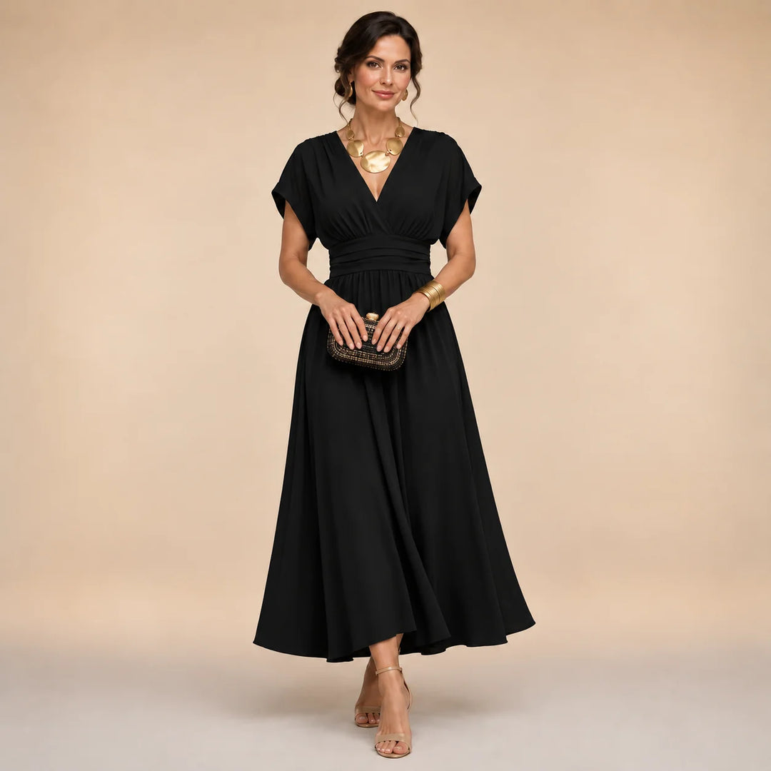 AMELIA | WRAP-STYLE V-NECK MIDI DRESS
