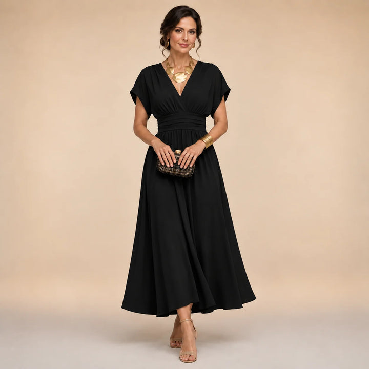 AMELIA | WRAP-STYLE V-NECK MIDI DRESS