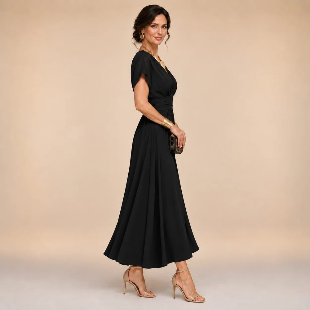 AMELIA | WRAP-STYLE V-NECK MIDI DRESS