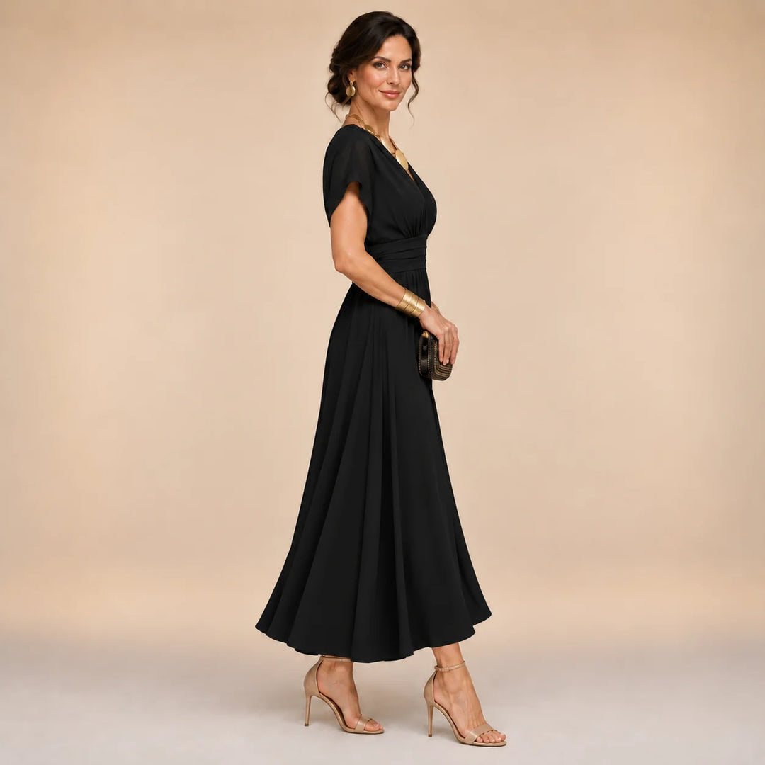AMELIA | WRAP-STYLE V-NECK MIDI DRESS