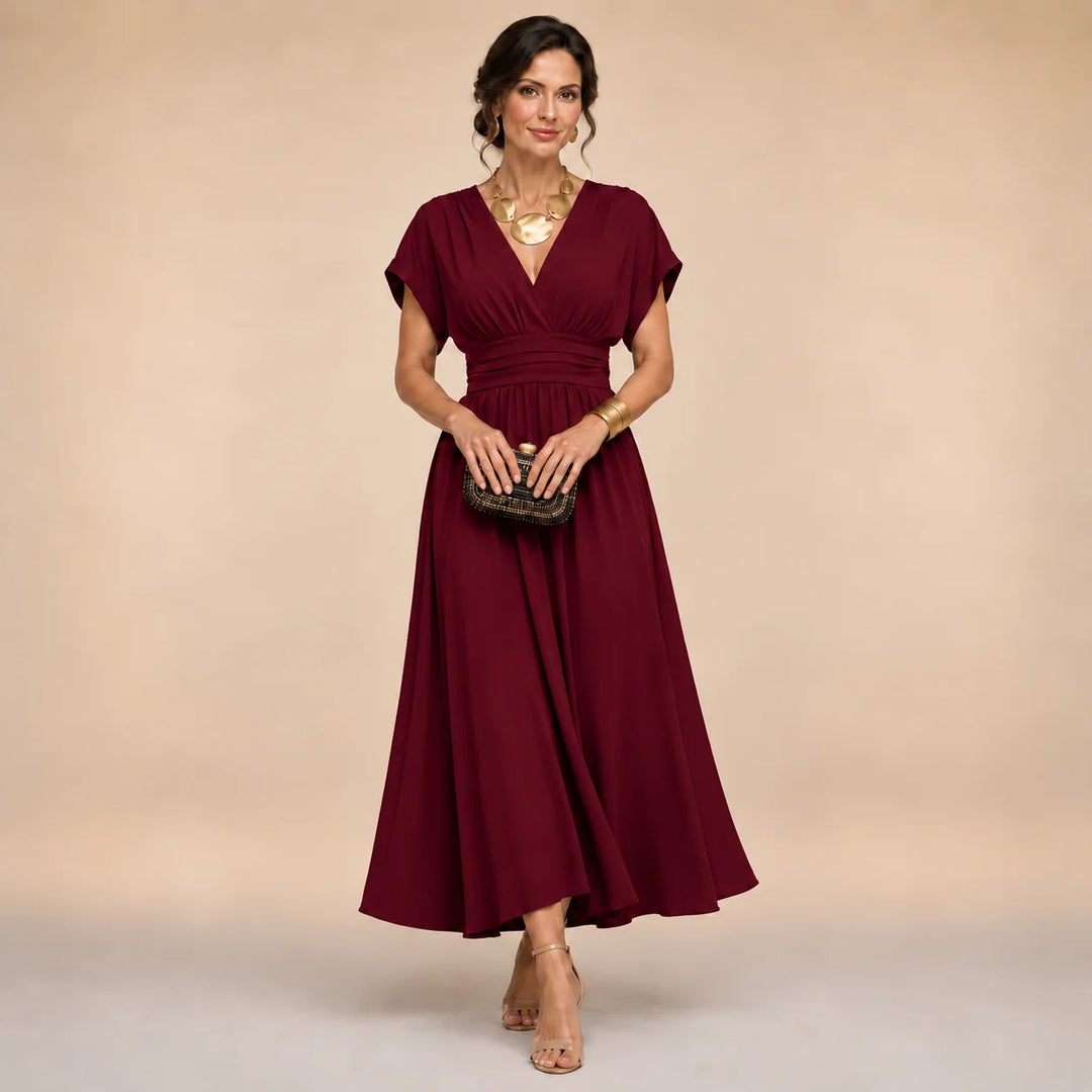 AMELIA | WRAP-STYLE V-NECK MIDI DRESS