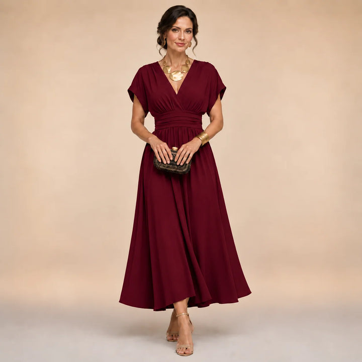 AMELIA | WRAP-STYLE V-NECK MIDI DRESS