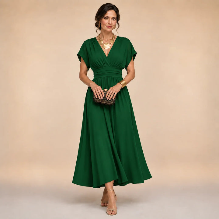 AMELIA | WRAP-STYLE V-NECK MIDI DRESS