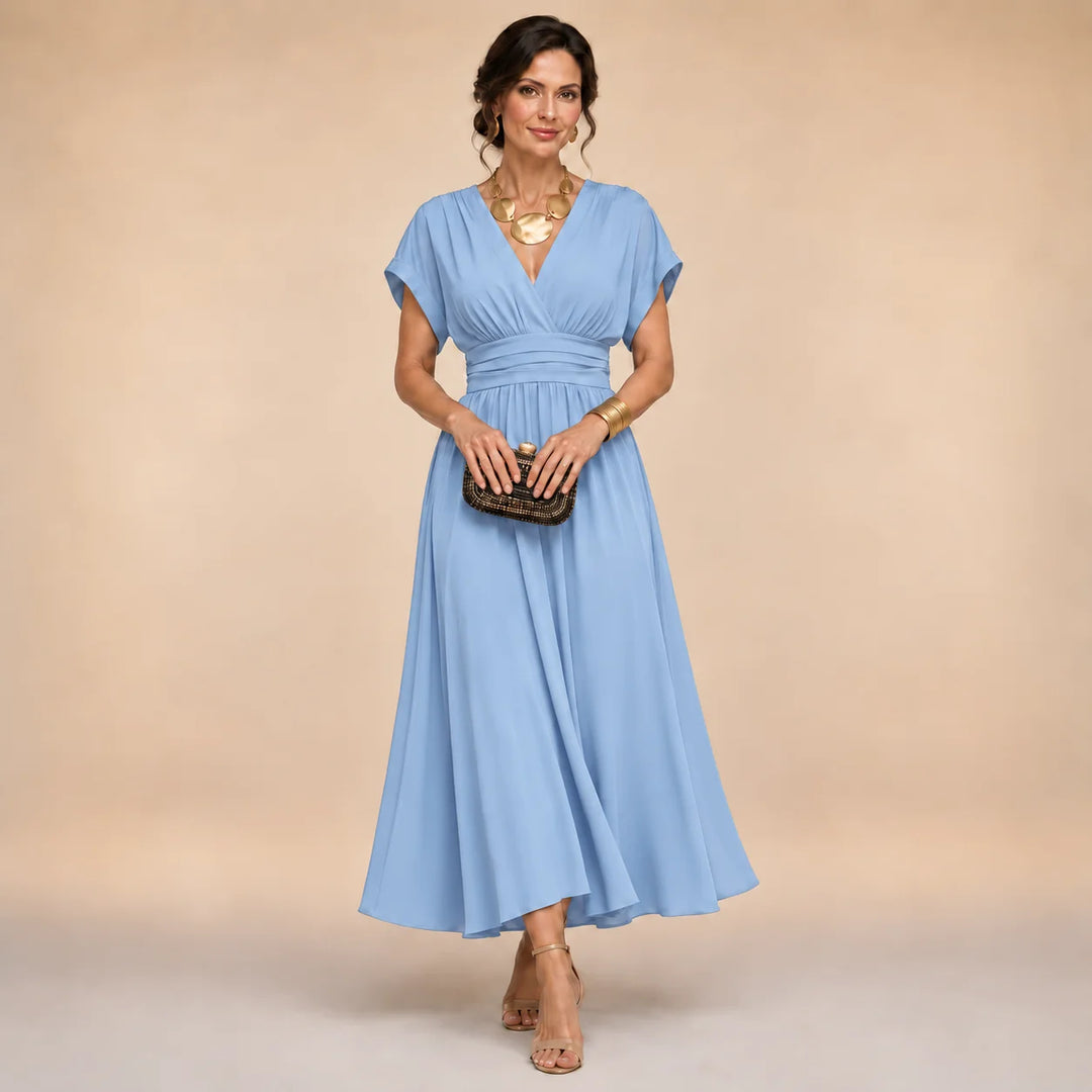 AMELIA | WRAP-STYLE V-NECK MIDI DRESS