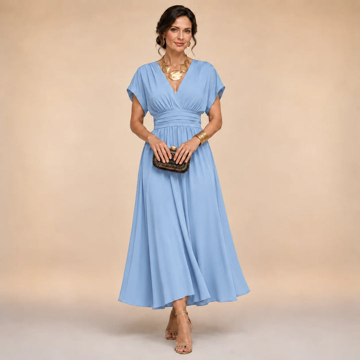 AMELIA | WRAP-STYLE V-NECK MIDI DRESS