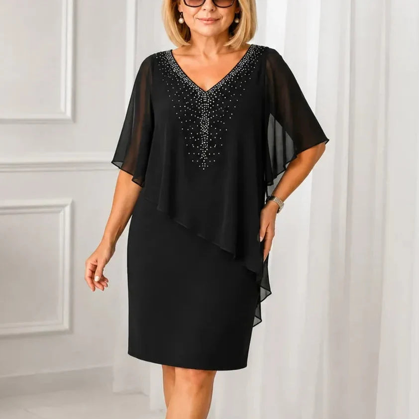 JOISE | EMBELLISHED DRAPED OVERLAY DRESS