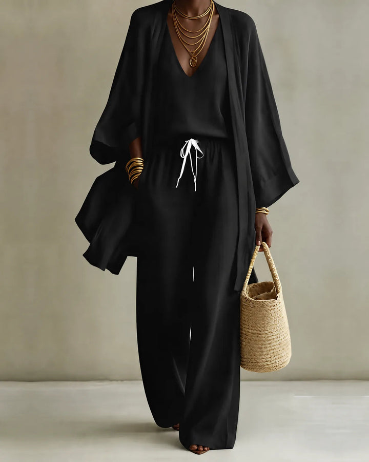 Three-Piece Linen-Look Trouser Set