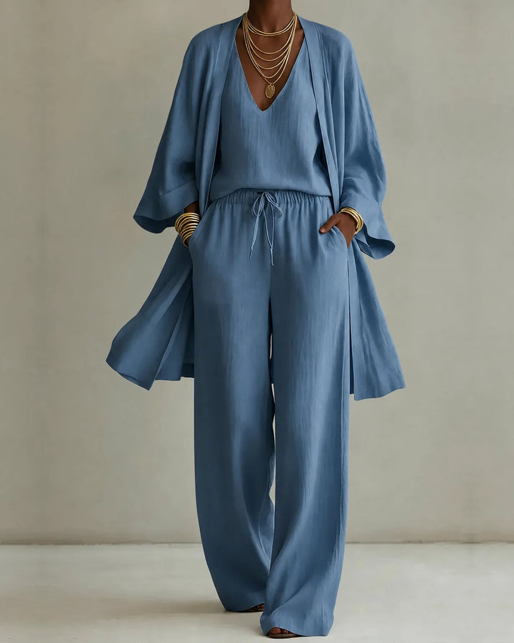 Three-Piece Linen-Look Trouser Set