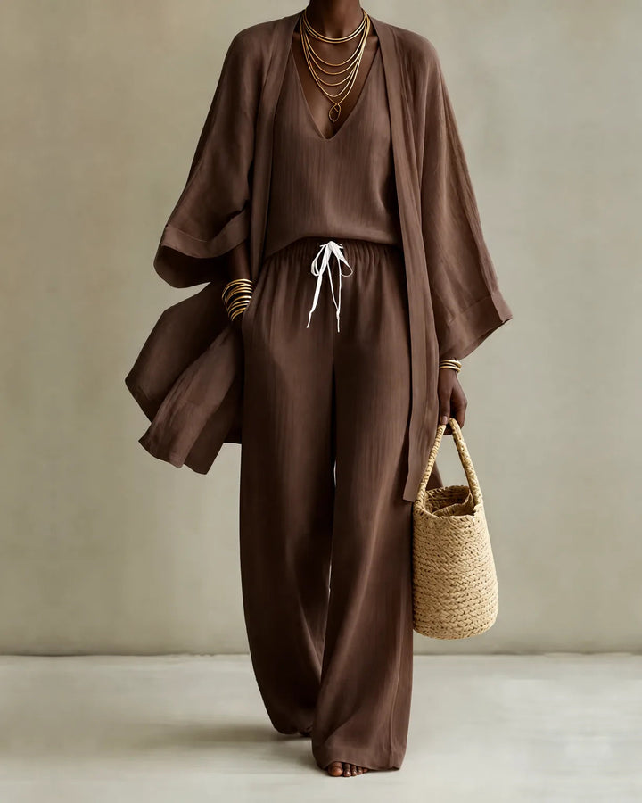 Three-Piece Linen-Look Trouser Set